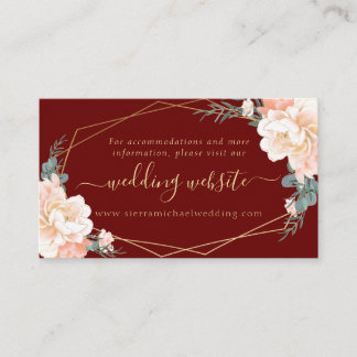 Chic Burgundy Peach Gold Floral Wedding Website Enclosure Card