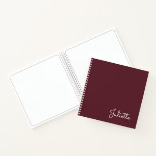 Chic Burgundy Personalised Script Name Spiral Notebook