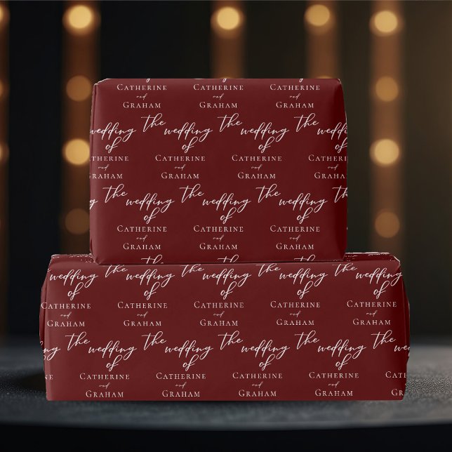 Chic Burgundy Personalised Typography Wedding Wrapping Paper (Creator Uploaded)