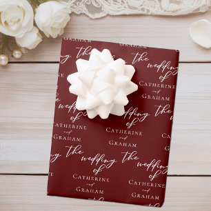 Chic Burgundy Personalized Wedding Wrapping Paper Sheet