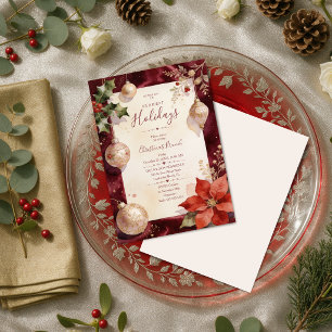 Chic Burgundy Poinsettia Baubles Christmas TMF26 Invitation