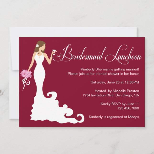 Chic Burgundy Posh Bridesmaid Luncheon Invitation (Front)