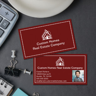 Chic Burgundy Real Estate Company Realtor Photo Business Card