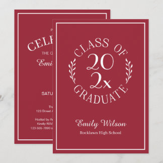 Chic Burgundy Red Class Of 2026 Graduation Party Invitation
