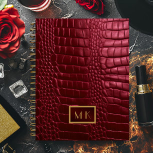 Chic Burgundy Red Faux Crocodile Business Planner