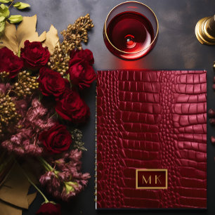 Chic Burgundy Red Faux Crocodile Business Planner