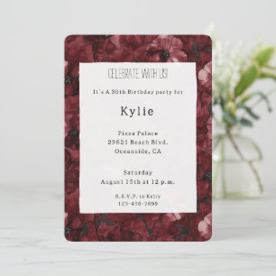 Chic Burgundy Red Floral Birthday Invitation