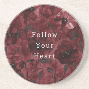 Chic Burgundy Red Floral   Coaster