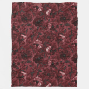 Chic Burgundy Red Floral Fleece Blanket