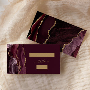 Chic Burgundy Red Gold Agate Wedding Escort Place Card