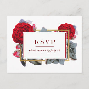 Chic Burgundy Red rose Blossom Nature Wedding RSVP Invitation Postcard