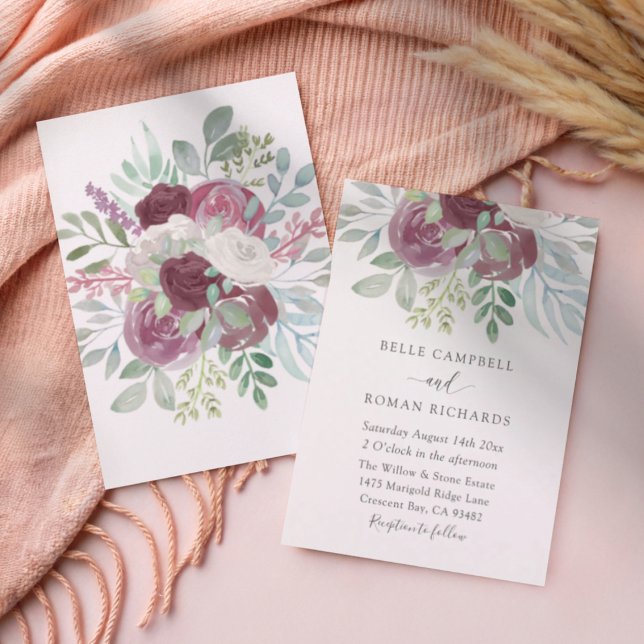 Chic Burgundy Rose Watercolor Wedding  Invitation (Creator Uploaded)