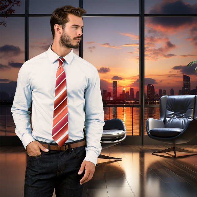 Chic Burgundy Terra Cotta Gold Striped Tie (A stylish tie in burgundy, terra cotta and ivory colors with tiny rose gold and gold lines)