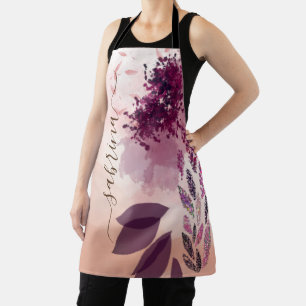 Chic Burgundy Watercolor Floral Signature Apron