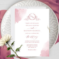Chic Burgundy Watercolor Stains, Monogram Wedding