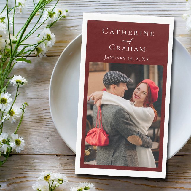 Chic Burgundy Wedding Personalized Photo Napkin (Creator Uploaded)