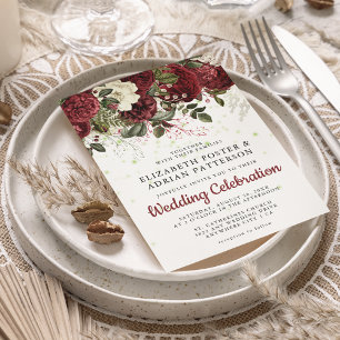 Chic Burgundy & White Floral Wedding  Invitation