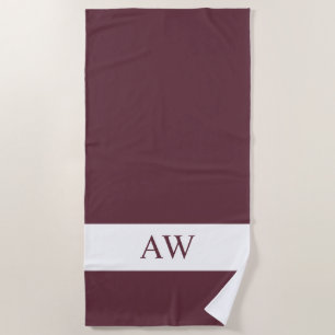 Chic Burgundy White Monogrammed Beach Towel