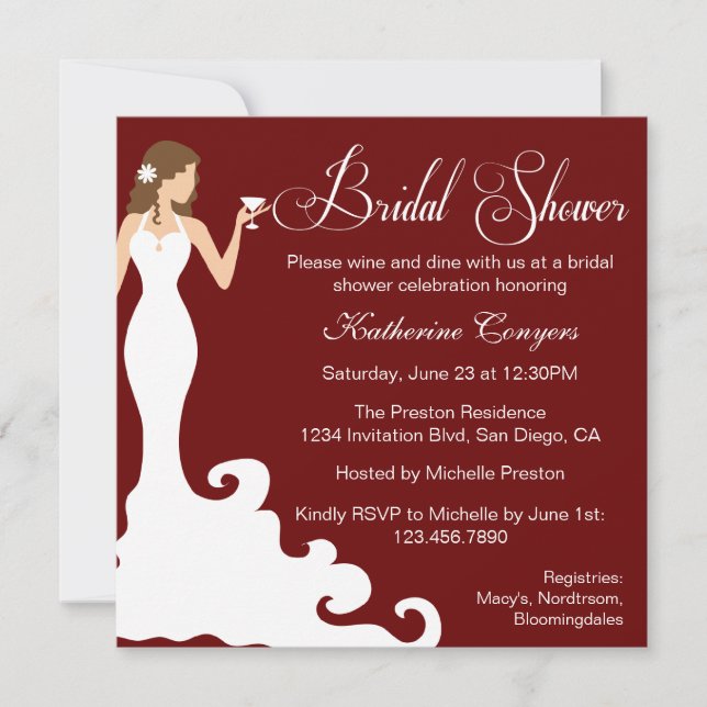 Chic Burgundy Wine Bridal Shower Invitation (Front)