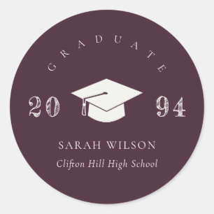 Chic Burgundy Wine Minimal Simple Graduation Classic Round Sticker