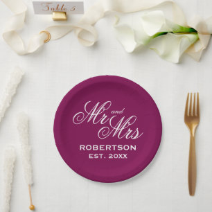 Chic burgundy wine red wedding party personalised paper plate