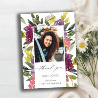 Chic Burgundy Yellow Pink Floral Photo Graduation