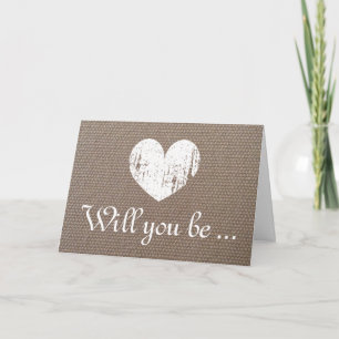 Chic burlap Will you be my bridesmaid request card