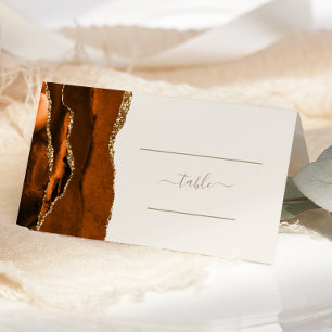 Chic Burnt Orange Gold Agate Ivory Wedding Table Place Card