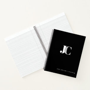 Chic Business Monogram Grey White Black Spiral Notebook