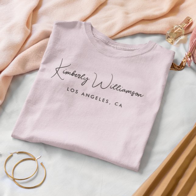 Chic Business Signature Script Pink T-Shirt (Empower your name in our signature script as your logo and brand identity)