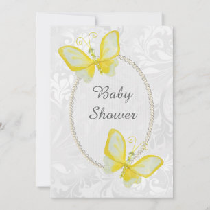 Chic Butterflies Damask Baby Shower Double Sided Invitation