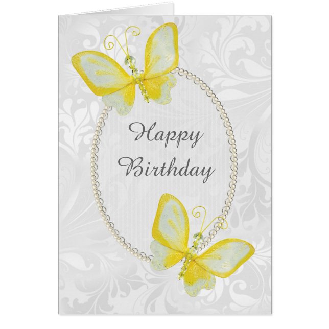 Chic Butterflies Damask Birthday (Front)