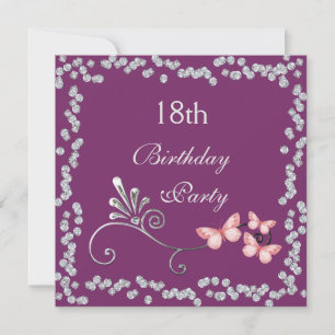 Chic Butterflies & Diamonds 18th Birthday Invitation