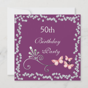 Chic Butterflies & Diamonds 50th Birthday Invitation