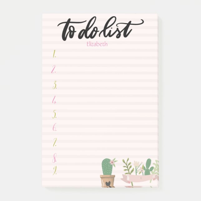 Chic Cactus Flower Pink Striped To Do List   Post-it Notes (Front)