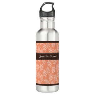 Chic Cadmium Orange Elegant Leaf Pattern and Name 710 Ml Water Bottle