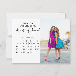 Chic Calendar Custom Photo Maid of Honour Proposal Invitation