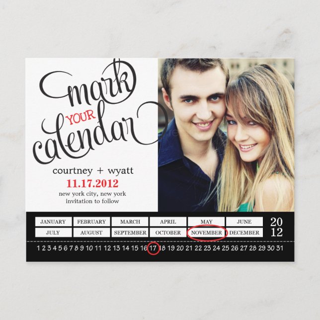 Chic Calendar Photo Save The Date Postcard (Front)