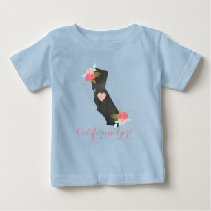 Chic California State & Moveable Heart Girl's Baby T-Shirt
