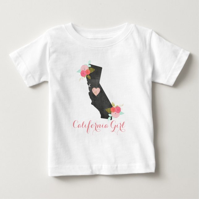 Chic California State & Moveable Heart Girl's Baby T-Shirt (Front)