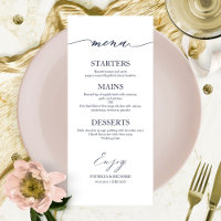 Chic Calligraphy 4x9 Wedding Menu Card For Plate