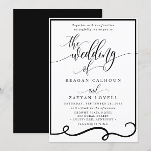 Chic Calligraphy Black and White Wedding Invitation