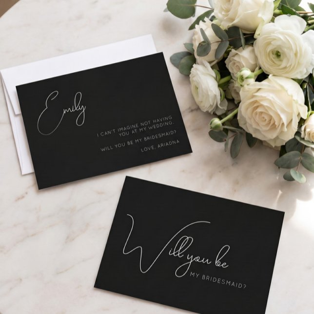 Chic Calligraphy Black Bridesmaid Proposal Card (Creator Uploaded)