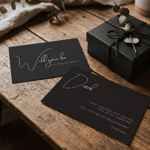Chic Calligraphy Black Groomsman Proposal Card