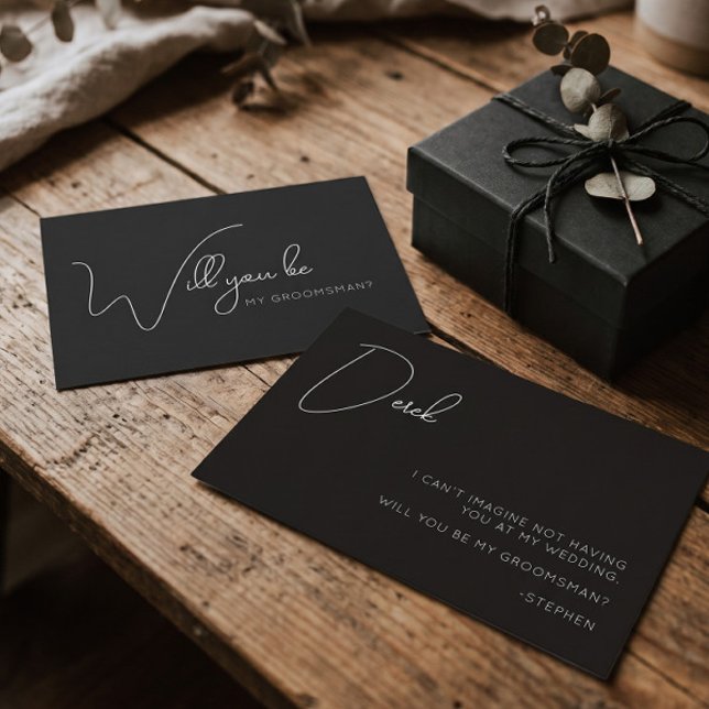 Chic Calligraphy Black Groomsman Proposal Card (Creator Uploaded)