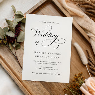 Chic Calligraphy Black & White All in One Wedding Invitation