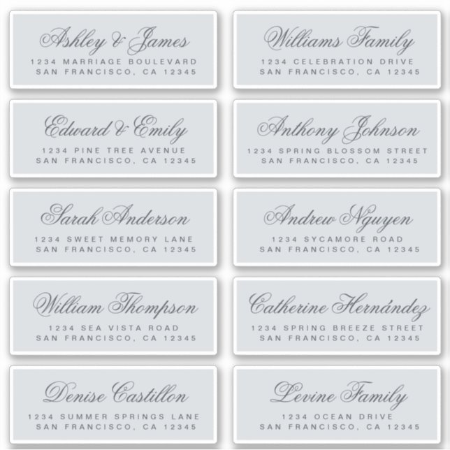 Chic Calligraphy Blue Wedding Guest Address Labels (Front)