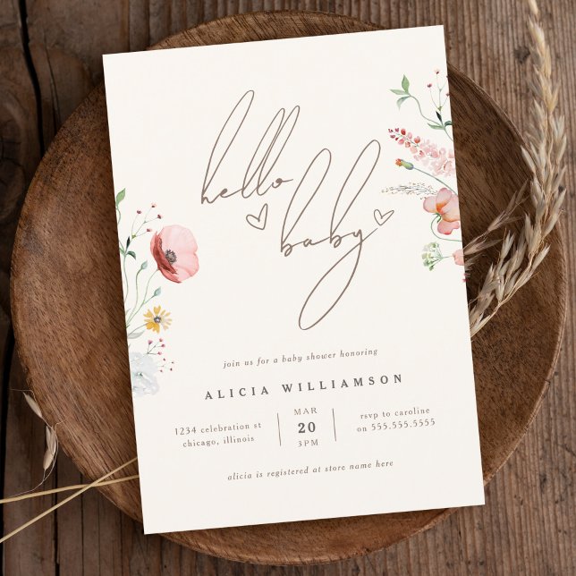 Chic Calligraphy Boho Wildflower Girl Baby Shower Invitation (Creator Uploaded)