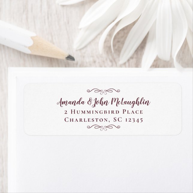 Chic Calligraphy Burgundy Wedding Return Address (Insitu)