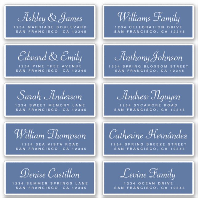 Chic Calligraphy Classic Blue Guest Address Labels (Front)